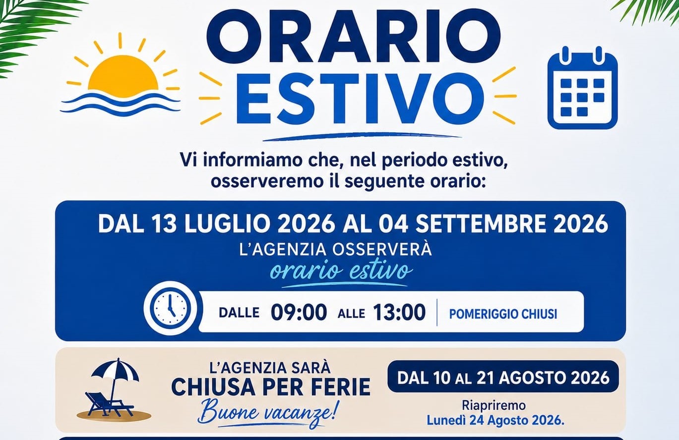 Orario Estivo e Chiusura per Ferie 2026 – RF Assicurazioni Palermo